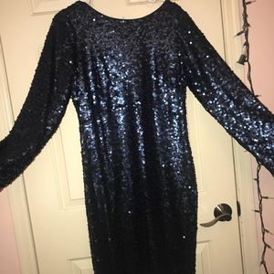 Blue sparkle long sleeve dress